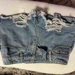 Light Blue Jean Shorts with Distressed Cut-Off Style
